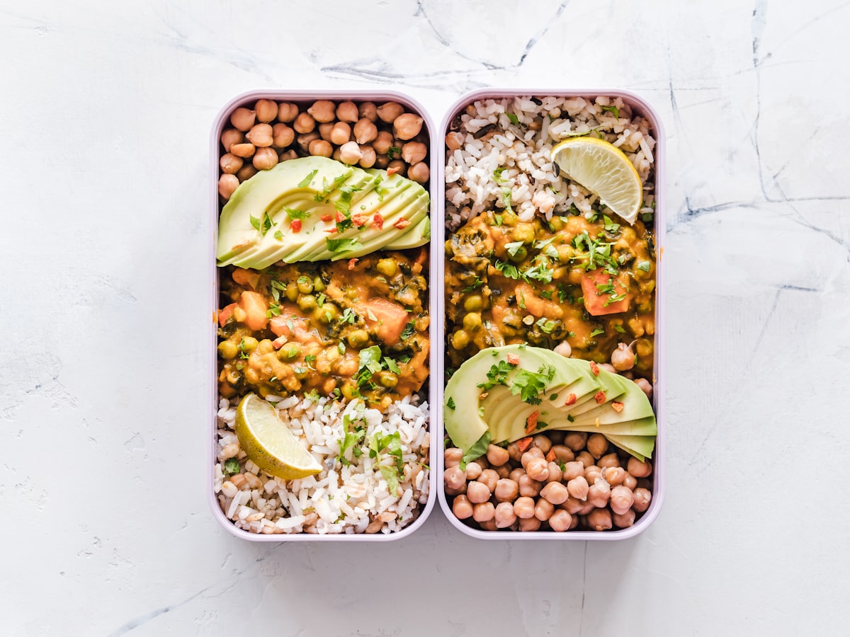 Prepared healthy meals portioned into containers